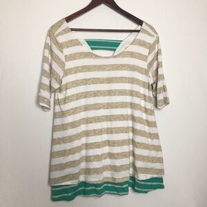 Anthropologie Puella Cream and Tan Striped Swing Top  Sz M